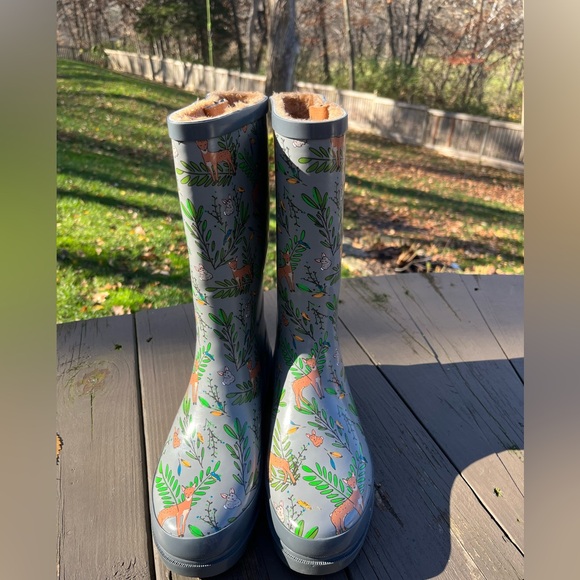 🦌WESTERN CHIEF OH DEER LINED CHARCOAL RUBBER RAIN BOOTS 8 - Picture 5 of 10